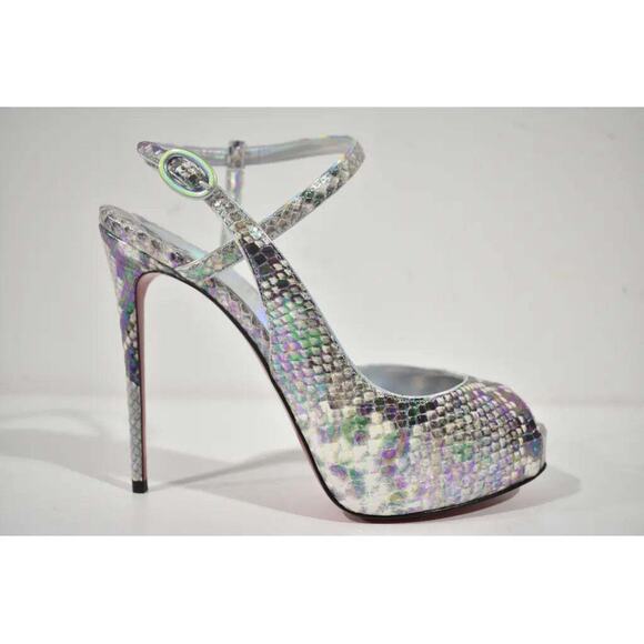 Christian Louboutin Jenlove Alta 120 Grey Snake Platform Sandal Heel Pump 38.5 - Picture 2 of 12